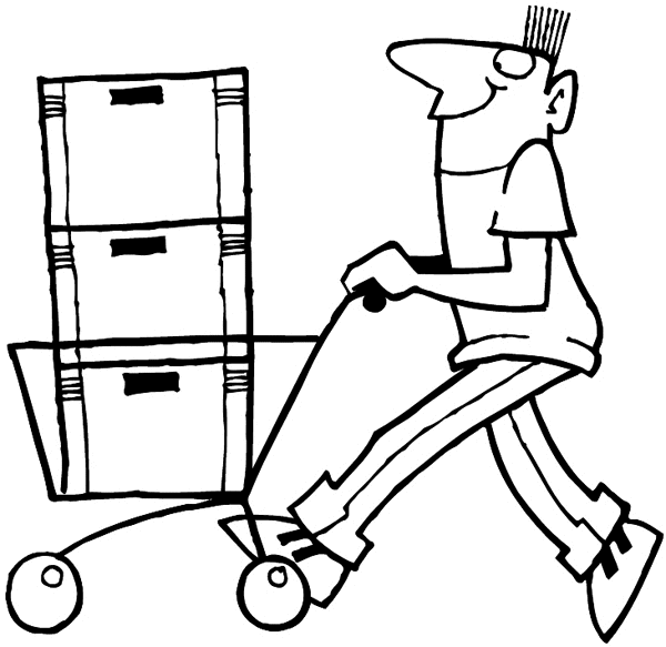 Young man pushing shopping cart vinyl sticker. Customize on line. Sales and Shopping 084-0289